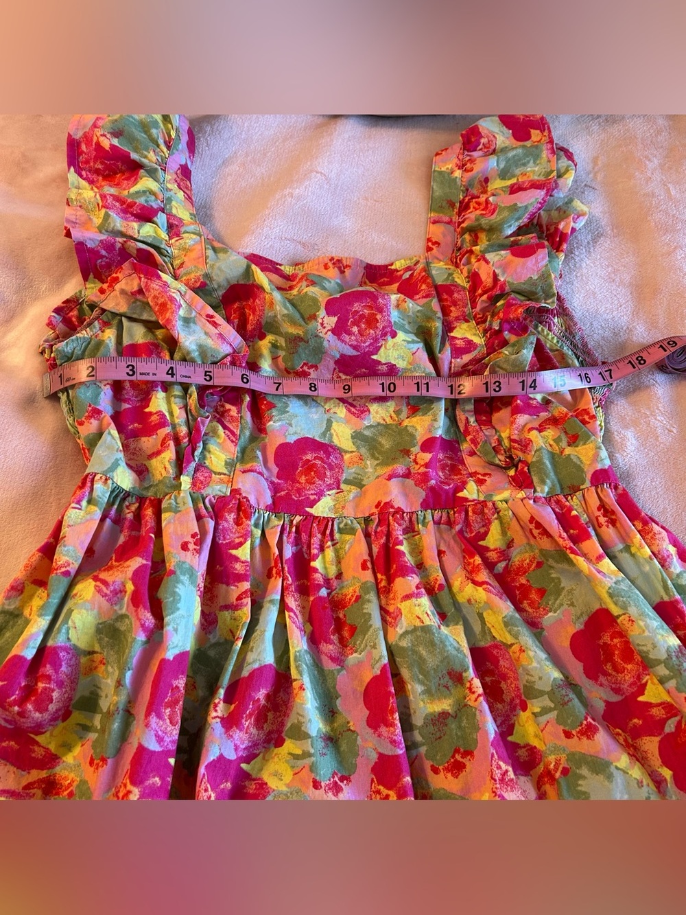 Peyton & Parker pink floral tiered maxi dress tie back design open back ruffle L - Picture 8 of 10